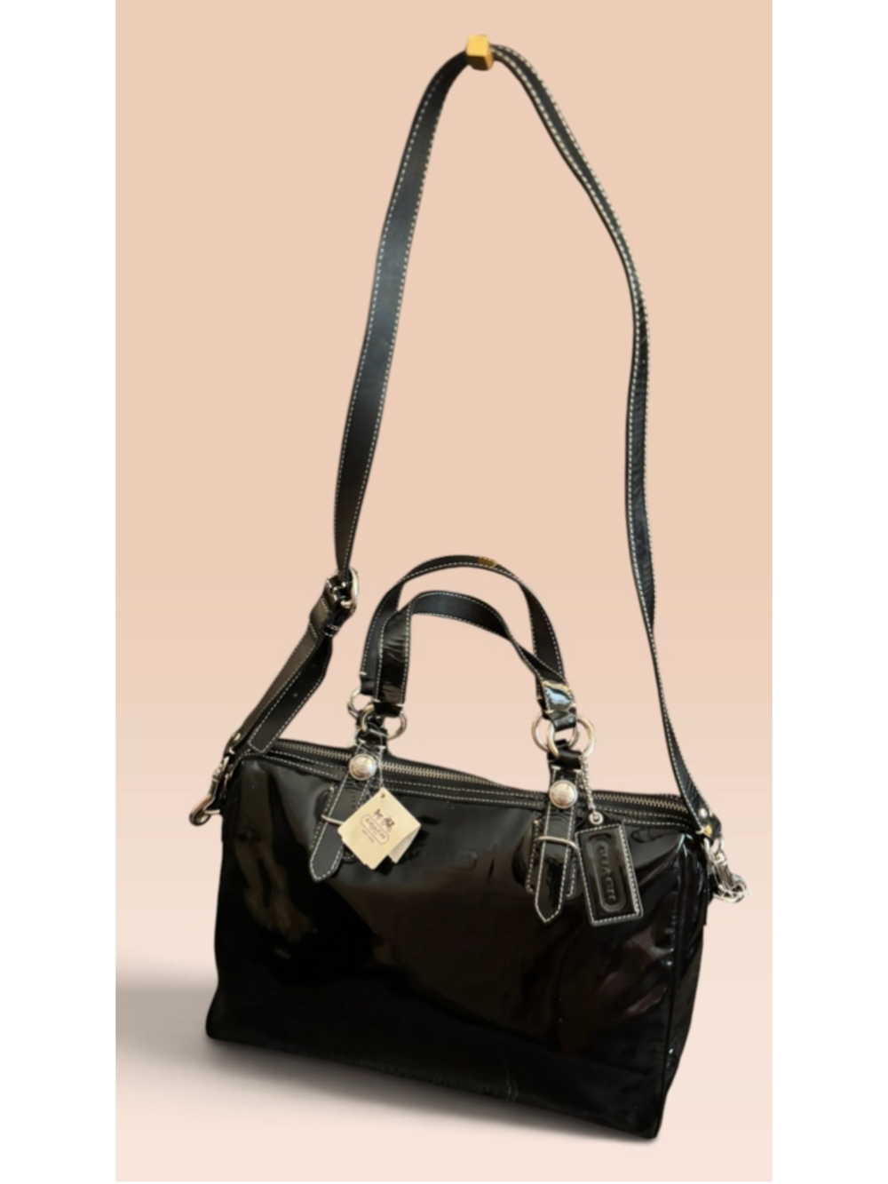 RARE NWT NancyCoach Black Patent Leather 2-way Crossbody Bag X24041 Brand New